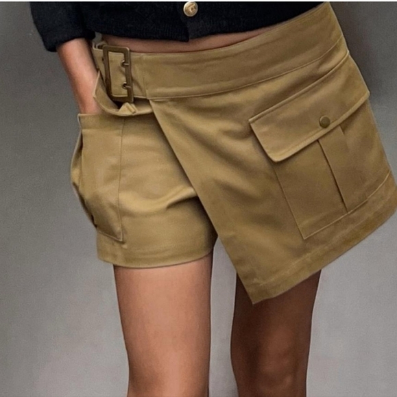 Zara neutral Beige Khaki Tan Cargo Skort Pockets Viral Short Skirt size M - Picture 3 of 12